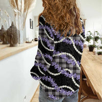 Black Hawaii Palaka Honohono Pikake Women Casual Shirt Hawaiian Orchid Lei Polynesian Pattern - Polynesian Pride