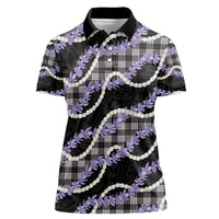 Black Hawaii Palaka Honohono Pikake Women Polo Shirt Hawaiian Orchid Lei Polynesian Pattern - Polynesian Pride