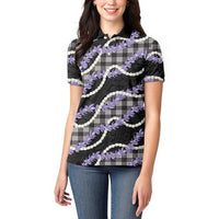 Black Hawaii Palaka Honohono Pikake Women Polo Shirt Hawaiian Orchid Lei Polynesian Pattern LT14 - Polynesian Pride