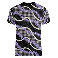 Black Hawaii Palaka Honohono Pikake Women V-Neck T-Shirt Hawaiian Orchid Lei Polynesian Pattern - Polynesian Pride