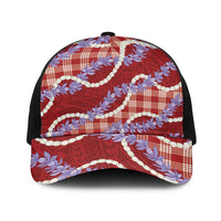 Red Hawaii Palaka Honohono Pikake Baseball Net Cap Hawaiian Orchid Lei Polynesian Pattern LT14 One Size Black Red - Polynesian Pride