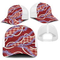Red Hawaii Palaka Honohono Pikake Baseball Net Cap Hawaiian Orchid Lei Polynesian Pattern - Polynesian Pride