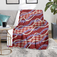 Red Hawaii Palaka Honohono Pikake Blanket Hawaiian Orchid Lei Polynesian Pattern - Polynesian Pride