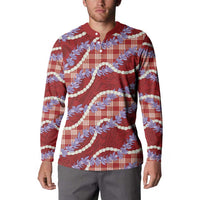 Red Hawaii Palaka Honohono Pikake Button Sweatshirt Hawaiian Orchid Lei Polynesian Pattern - Polynesian Pride