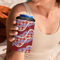 Red Hawaii Palaka Honohono Pikake 4 in 1 Can Cooler Tumbler Hawaiian Orchid Lei Polynesian Pattern - Polynesian Pride