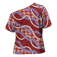 Red Hawaii Palaka Honohono Pikake Cross Shoulder Shirt Hawaiian Orchid Lei Polynesian Pattern LT14 - Polynesian Pride