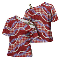 Red Hawaii Palaka Honohono Pikake Cross Shoulder Shirt Hawaiian Orchid Lei Polynesian Pattern LT14 - Polynesian Pride