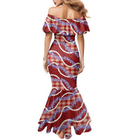Red Hawaii Palaka Honohono Pikake Family Matching Mermaid Dress and Hawaiian Shirt Hawaiian Orchid Lei Polynesian Pattern - Polynesian Pride