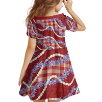 Red Hawaii Palaka Honohono Pikake Family Matching Off The Shoulder Long Sleeve Dress and Hawaiian Shirt Hawaiian Orchid Lei Polynesian Pattern - Polynesian Pride