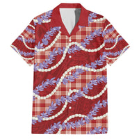 Red Hawaii Palaka Honohono Pikake Family Matching Off The Shoulder Long Sleeve Dress and Hawaiian Shirt Hawaiian Orchid Lei Polynesian Pattern - Polynesian Pride