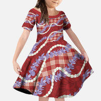 Red Hawaii Palaka Honohono Pikake Family Matching Off Shoulder Maxi Dress and Hawaiian Shirt Hawaiian Orchid Lei Polynesian Pattern - Polynesian Pride