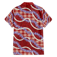 Red Hawaii Palaka Honohono Pikake Family Matching Off Shoulder Maxi Dress and Hawaiian Shirt Hawaiian Orchid Lei Polynesian Pattern - Polynesian Pride