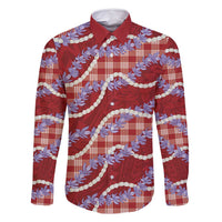 Red Hawaii Palaka Honohono Pikake Family Matching Off Shoulder Maxi Dress and Hawaiian Shirt Hawaiian Orchid Lei Polynesian Pattern - Polynesian Pride