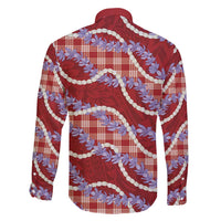 Red Hawaii Palaka Honohono Pikake Family Matching Off Shoulder Short Dress and Hawaiian Shirt Hawaiian Orchid Lei Polynesian Pattern - Polynesian Pride
