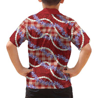 Red Hawaii Palaka Honohono Pikake Family Matching Short Sleeve Bodycon Dress and Hawaiian Shirt Hawaiian Orchid Lei Polynesian Pattern - Polynesian Pride