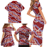 Red Hawaii Palaka Honohono Pikake Family Matching Short Sleeve Bodycon Dress and Hawaiian Shirt Hawaiian Orchid Lei Polynesian Pattern - Polynesian Pride