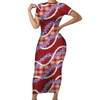 Red Hawaii Palaka Honohono Pikake Family Matching Short Sleeve Bodycon Dress and Hawaiian Shirt Hawaiian Orchid Lei Polynesian Pattern - Polynesian Pride