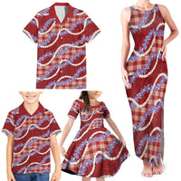 Red Hawaii Palaka Honohono Pikake Family Matching Tank Maxi Dress and Hawaiian Shirt Hawaiian Orchid Lei Polynesian Pattern - Polynesian Pride