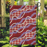Red Hawaii Palaka Honohono Pikake Garden Flag Hawaiian Orchid Lei Polynesian Pattern - Polynesian Pride