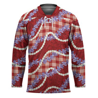 Red Hawaii Palaka Honohono Pikake Hockey Jersey Hawaiian Orchid Lei Polynesian Pattern LT14 Unisex Red - Polynesian Pride