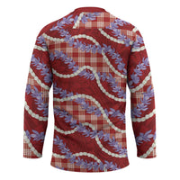 Red Hawaii Palaka Honohono Pikake Hockey Jersey Hawaiian Orchid Lei Polynesian Pattern - Polynesian Pride