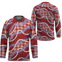 Red Hawaii Palaka Honohono Pikake Hockey Jersey Hawaiian Orchid Lei Polynesian Pattern LT14 - Polynesian Pride