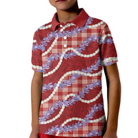 Red Hawaii Palaka Honohono Pikake Kid Polo Shirt Hawaiian Orchid Lei Polynesian Pattern LT14 Kid Red - Polynesian Pride