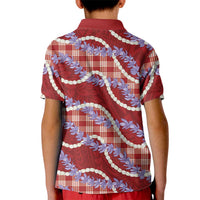Red Hawaii Palaka Honohono Pikake Kid Polo Shirt Hawaiian Orchid Lei Polynesian Pattern LT14 - Polynesian Pride