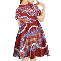 Red Hawaii Palaka Honohono Pikake Kid Short Sleeve Dress Hawaiian Orchid Lei Polynesian Pattern LT14 - Polynesian Pride
