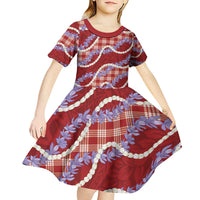 Red Hawaii Palaka Honohono Pikake Kid Short Sleeve Dress Hawaiian Orchid Lei Polynesian Pattern LT14 - Polynesian Pride