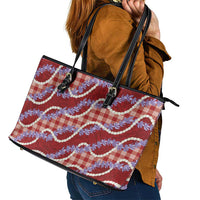 Red Hawaii Palaka Honohono Pikake Leather Tote Bag Hawaiian Orchid Lei Polynesian Pattern - Polynesian Pride