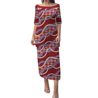 Red Hawaii Palaka Honohono Pikake Puletasi Hawaiian Orchid Lei Polynesian Pattern LT14 Long Dress Red - Polynesian Pride