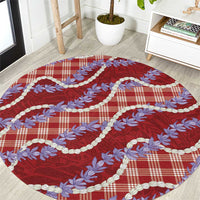 Red Hawaii Palaka Honohono Pikake Round Carpet Hawaiian Orchid Lei Polynesian Pattern - Polynesian Pride