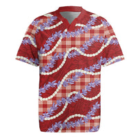 Red Hawaii Palaka Honohono Pikake Rugby Jersey Hawaiian Orchid Lei Polynesian Pattern LT14 Red - Polynesian Pride