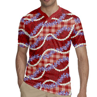 Red Hawaii Palaka Honohono Pikake Rugby Jersey Hawaiian Orchid Lei Polynesian Pattern - Polynesian Pride