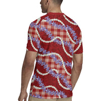 Red Hawaii Palaka Honohono Pikake Rugby Jersey Hawaiian Orchid Lei Polynesian Pattern LT14 - Polynesian Pride