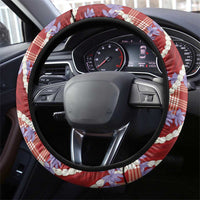 Red Hawaii Palaka Honohono Pikake Steering Wheel Cover Hawaiian Orchid Lei Polynesian Pattern - Polynesian Pride