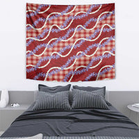 Red Hawaii Palaka Honohono Pikake Tapestry Hawaiian Orchid Lei Polynesian Pattern - Polynesian Pride