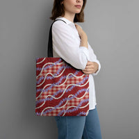 Red Hawaii Palaka Honohono Pikake Tote Bag Hawaiian Orchid Lei Polynesian Pattern - Polynesian Pride