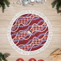 Red Hawaii Palaka Honohono Pikake Tree Skirt Hawaiian Orchid Lei Polynesian Pattern - Polynesian Pride