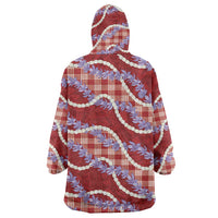 Red Hawaii Palaka Honohono Pikake Wearable Blanket Hoodie Hawaiian Orchid Lei Polynesian Pattern - Polynesian Pride