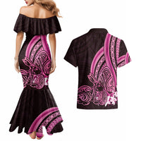 Pink Polynesia Easter Day Couples Matching Mermaid Dress and Hawaiian Shirt Eggs With Bunny Polynesian Pattern LT14 - Polynesian Pride