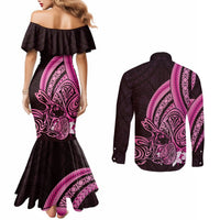 Pink Polynesia Easter Day Couples Matching Mermaid Dress and Long Sleeve Button Shirt Eggs With Bunny Polynesian Pattern LT14 - Polynesian Pride