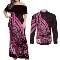 Pink Polynesia Easter Day Couples Matching Off Shoulder Maxi Dress and Long Sleeve Button Shirt Eggs With Bunny Polynesian Pattern LT14 Pink - Polynesian Pride