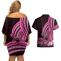 Pink Polynesia Easter Day Couples Matching Off Shoulder Short Dress and Hawaiian Shirt Eggs With Bunny Polynesian Pattern LT14 - Polynesian Pride