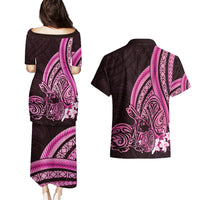Pink Polynesia Easter Day Couples Matching Puletasi and Hawaiian Shirt Eggs With Bunny Polynesian Pattern LT14 - Polynesian Pride
