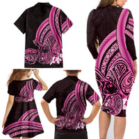 Pink Polynesia Easter Day Family Matching Long Sleeve Bodycon Dress and Hawaiian Shirt Eggs With Bunny Polynesian Pattern LT14 - Polynesian Pride