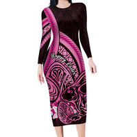 Pink Polynesia Easter Day Family Matching Long Sleeve Bodycon Dress and Hawaiian Shirt Eggs With Bunny Polynesian Pattern LT14 Mom's Dress Pink - Polynesian Pride