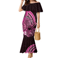 Pink Polynesia Easter Day Family Matching Mermaid Dress and Hawaiian Shirt Eggs With Bunny Polynesian Pattern LT14 Mom's Dress Pink - Polynesian Pride