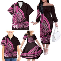 Pink Polynesia Easter Day Family Matching Off The Shoulder Long Sleeve Dress and Hawaiian Shirt Eggs With Bunny Polynesian Pattern LT14 - Polynesian Pride